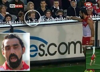 Adam Goodes ran past racist girl and responded by turning around and pointing out her to security who escorted her from the Melbourne stadium