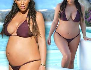 As she proudly showed off her bump in a simple bikini Kim Kardashian proved she is finally at ease with her new shape