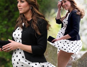 Kate Middleton was left red-faced after the gusts lifted up her polka-dot dress