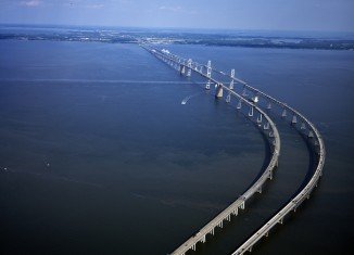 The William Preston Lane Jr. Memorial Bridge spans nearly five miles of the Chesapeake Bay to connect Maryland's eastern and western shores