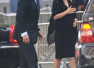Alec and Hilaria Baldwin arrive at Cathedral Church of Saint John the Divine for James Gandolfini’s funeral services