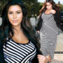 Kim Kardashian wears body-skimmimg striped maxi-dress as she steps out of Mr. C restaurant with Brittney Gastineau