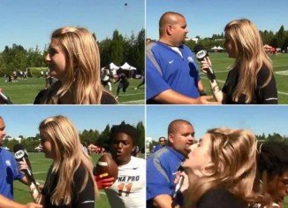Ermon Lane crashed into FOX Sports reporter Amy Campbell while she was mid-interview