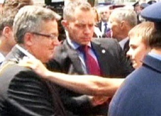 President Bronislaw Komorowski was attacked with an egg by a Ukrainian man when he visited the site of a 1943 massacre of Poles in Ukraine