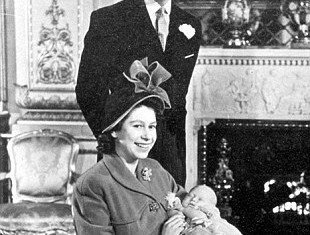Queen Elizabeth II and Prince Philip with their newborn Prince Charles in 1948