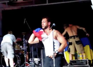 Bloodhound Gang has been banned from Kubana music festival after Jared Hasselhoff stuffed the Russian flag into his underpants on stage