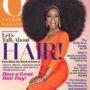 Oprah Winfrey wearing giant afro wig on O Magazine cover
