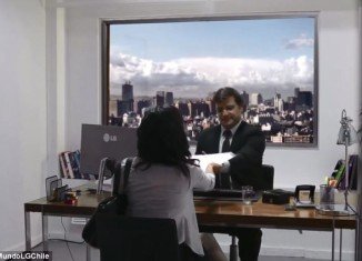 To promote just how life-like images appear on the company’s 82-inch “Ultra HD” TV, LG created a fake office in which one of its screen was positioned to look like a window.