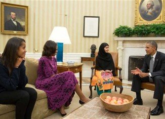 Malala Yousafzai has met President Barack Obama and First Lady Michelle Obama at the White House in the Oval Office