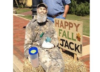 Si Robertson-themed scarecrow was constructed by a group of parents of fourth graders at Ball Ground Elementary School