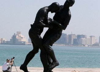 The bronze statue of Zinedine Zidane's infamous headbutt has been taken down from the Corniche in Doha