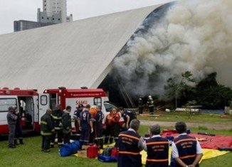 A large plume of smoke billowed from the Latin America Memorial, a cultural centre which hosts an art gallery, an auditorium and other facilities