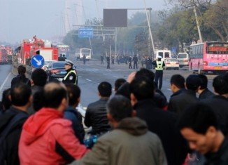 At least one person died following a series of small blasts outside a provincial office of the ruling Communist Party in Shanxi province