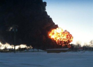A plume of thick black smoke could be seen many miles away and explosions were heard