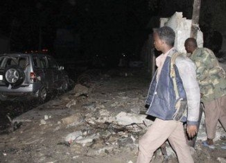 At least eight people have been killed after two car bombs have exploded outside Jazeera hotel in the Somali capital Mogadishu