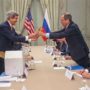 John Kerry gives two Idaho potatoes to Sergei Lavrov