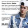 Justin Bieber deportation petition reaches 100,000 signatures