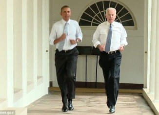 President Barack Obama and Vice-President Joe Biden are taking part in First Lady Michelle Obama’s health campaign Let's Move by making a film while jogging around the White House