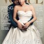 Kim Kardashian and Kanye West in wedding attire on Vogue cover