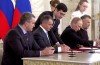 Vladimir Putin and Crimean leaders signs treaty to incorporate the peninsula into Russia