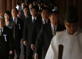 About 150 Japanese lawmakers have visited the controversial Yasukuni Shrine