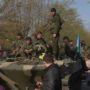 Ukrainian armored vehicles seized by pro-Russian militants in Kramatorsk