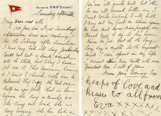 The letter was written by Titanic survivors Esther Hart and her 7-year-old daughter Eva eight hours before the ship hit an iceberg and sank in 1912