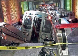 Thirty-two people were hurt when the Chicago Transit Authority train jumped its tracks at O'Hare International Airport and hurtled up an escalator