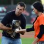 Tara the Hero Cat throws out first pitch at Bakersfield Blaze baseball game