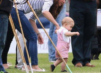 Prince George’s tentative steps were captured on Sunday as Princes William and Harry lined up on opposing sides in the Jerudong Trophy at Cirencester Park Polo Club