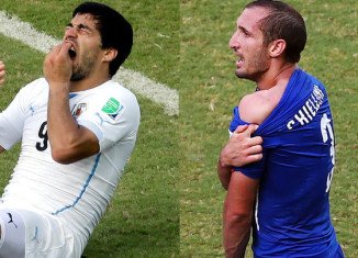 Uruguay’s Luis Suarez appeared to bite Italy defender Giorgio Chiellini during a World Cup match