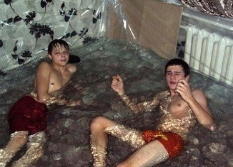 Pictures of the Russian teenagers enjoying a dip in their homemade pool have gone viral after being posted on social media websites