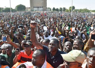 Thousands of protesters gathered in Burkina Faso’s capital Ouagadougou, demonstrating against the army