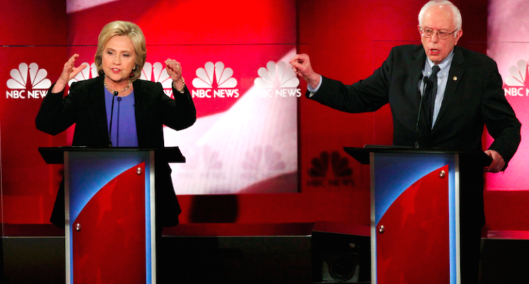 Hillary Clinton Clashes with Bernie Sanders in First One-To-One Democratic Debate