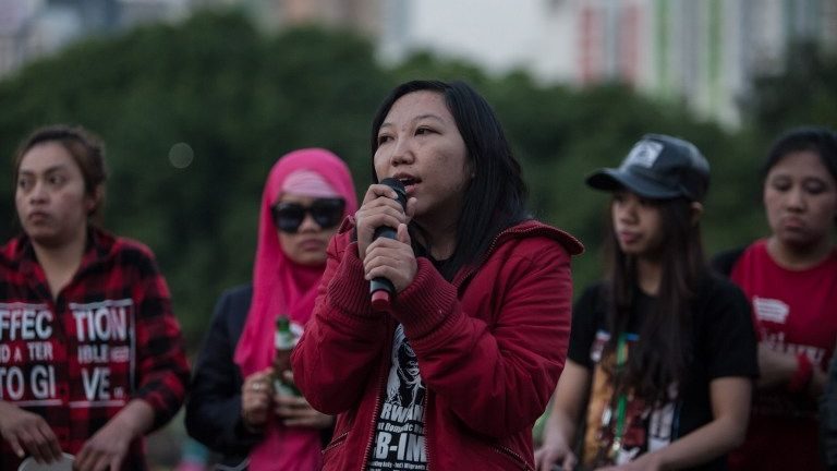 Hong Kong Domestic Workers March Against High-Rise Windows Cleaning
